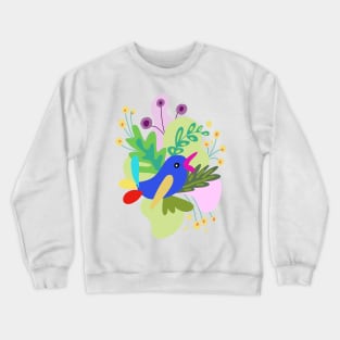 Abstract bird and tropical flowers Crewneck Sweatshirt